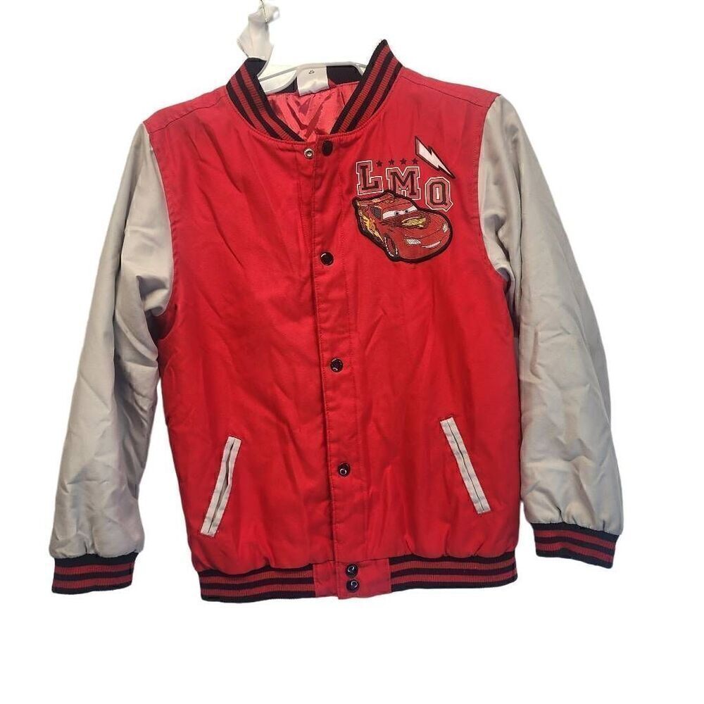 Disney Store Pixar Cars Lightning McQueen Boys Size 9/10 Varsity Jacket E5